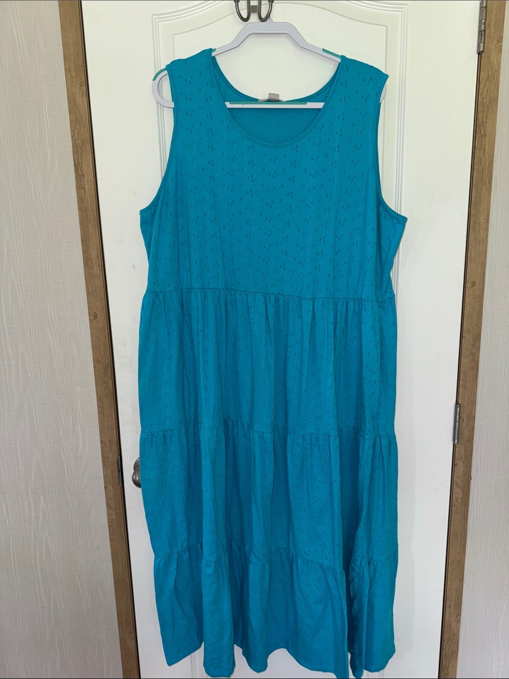 Woman Within Sleeveless Tiered Maxi Dress in Teal Blue